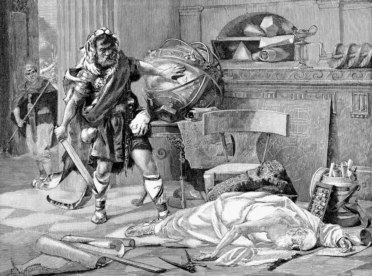 Archimedes død ved romernes erobring af Syracusa, 212 f.Kr. slutningen af det 19. århundrede af Unbekannt