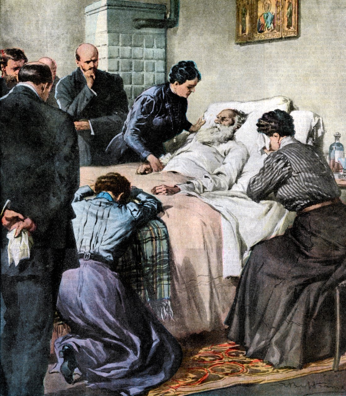 Leo Tolstojs død, russisk forfatter og filosof, 1910 af Unbekannt