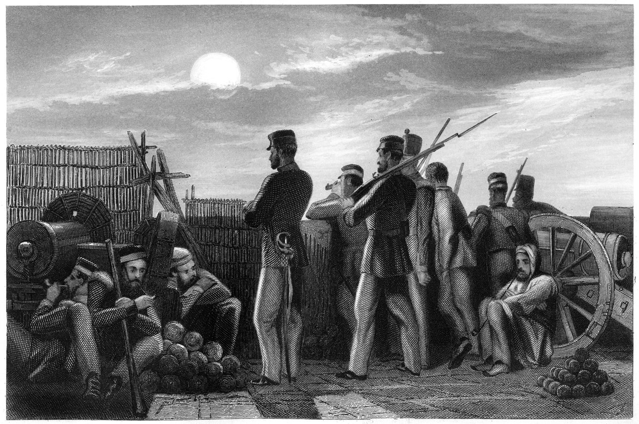 Forsvarerne på udkig, batteri ved Lucknow, 1857, c1860 af Unbekannt