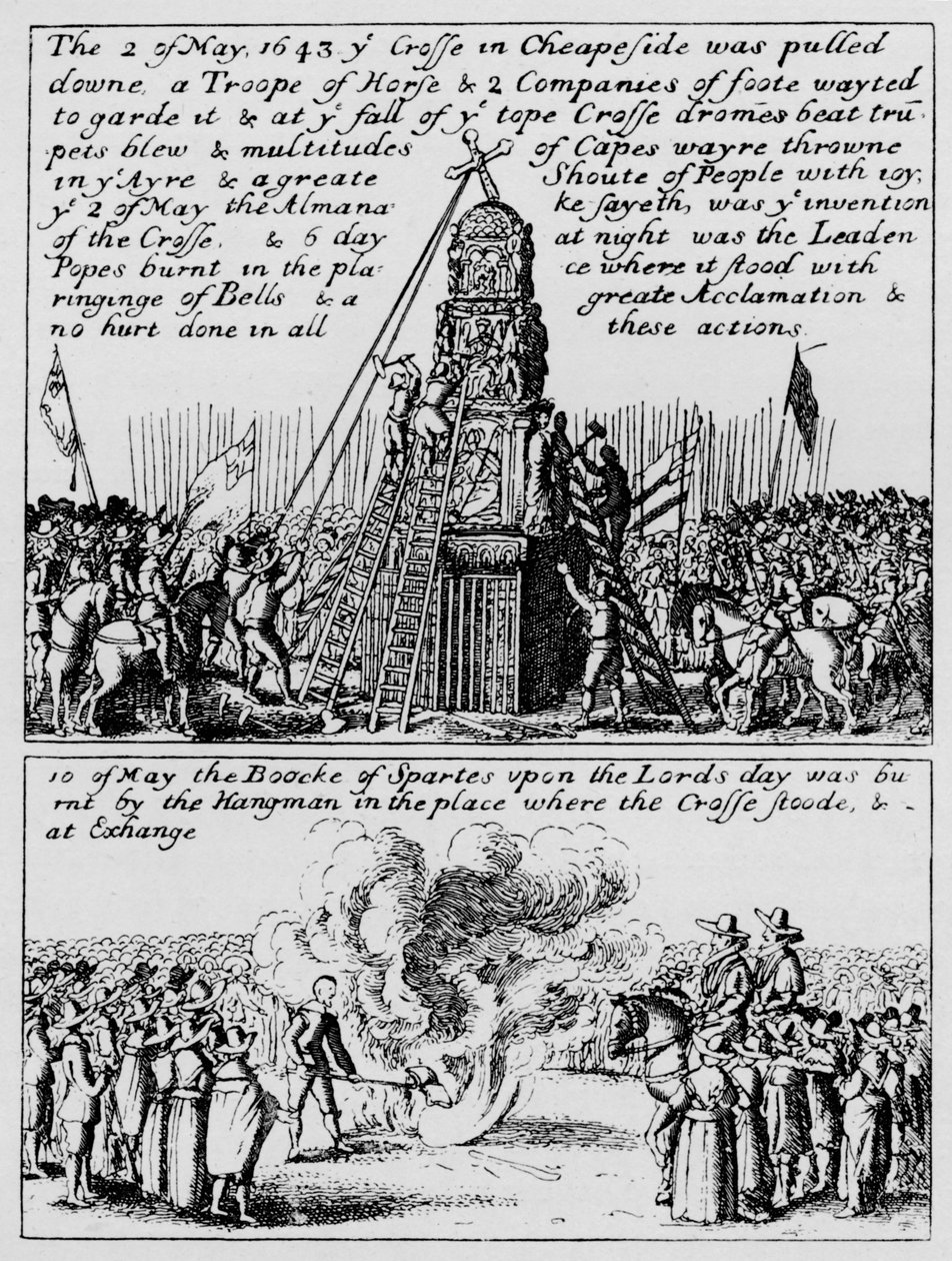 Ødelæggelsen af Cheapside Cross og afbrændingen af Book of Sports, maj 1643 1903 af Unbekannt