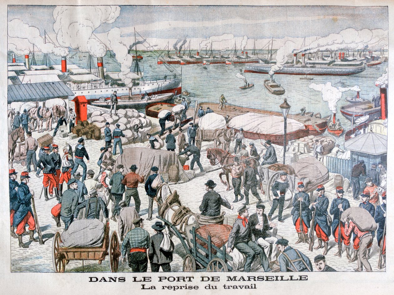 Slutten på strejken for havnearbejdere i havnen i Marseille, Frankrig, 1904 af Unbekannt