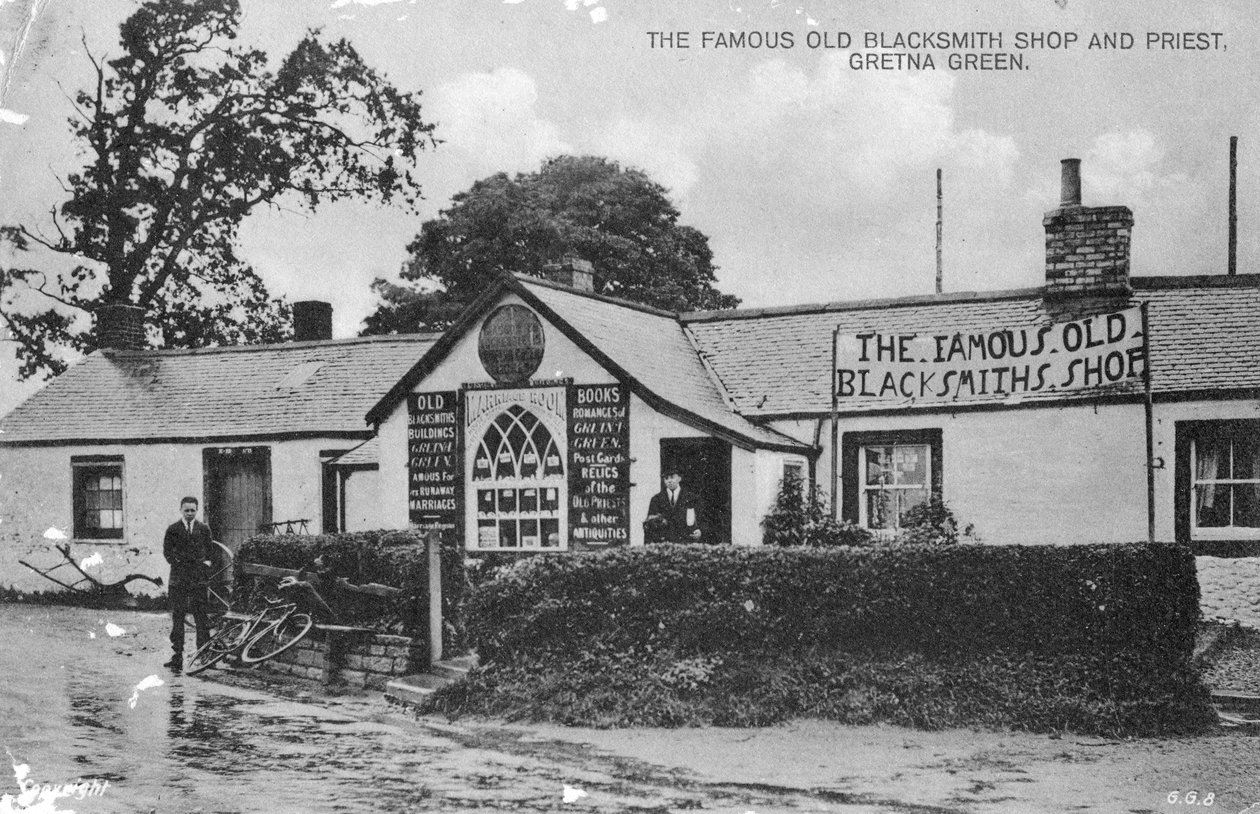 Den berømte gamle smedebutik, Gretna Green, Dumfriesshire, Skotland, 20. århundrede af Unbekannt