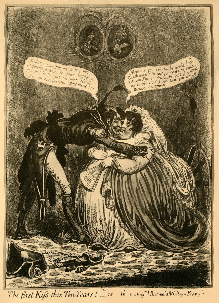 Det første kys i ti år! - eller - mødet mellem Britannia & Citizen François, 1803, 1921. af Unbekannt