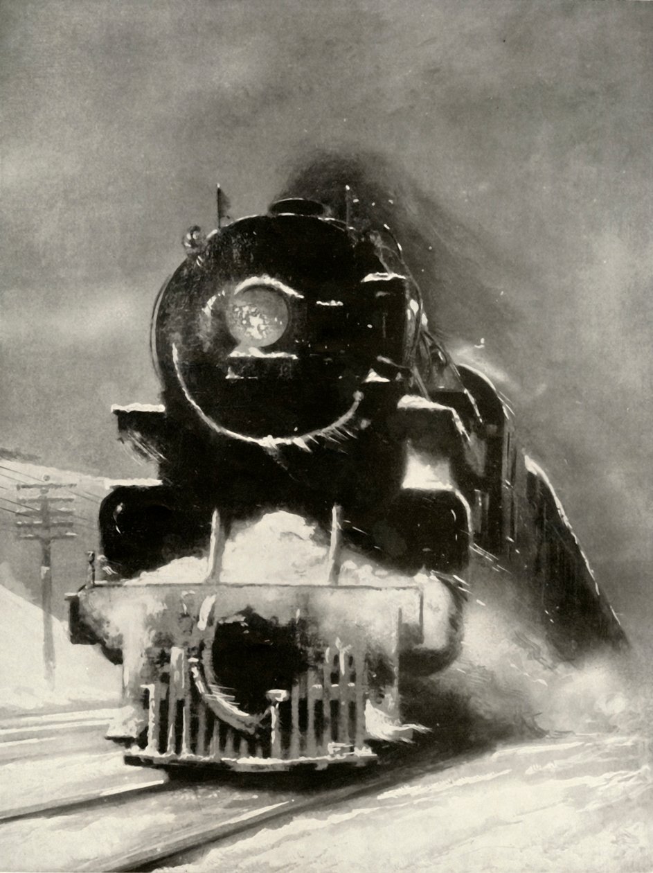 Snestormens raseri gør intet indtryk på dette enorme lokomotiv, 1935. af Unbekannt