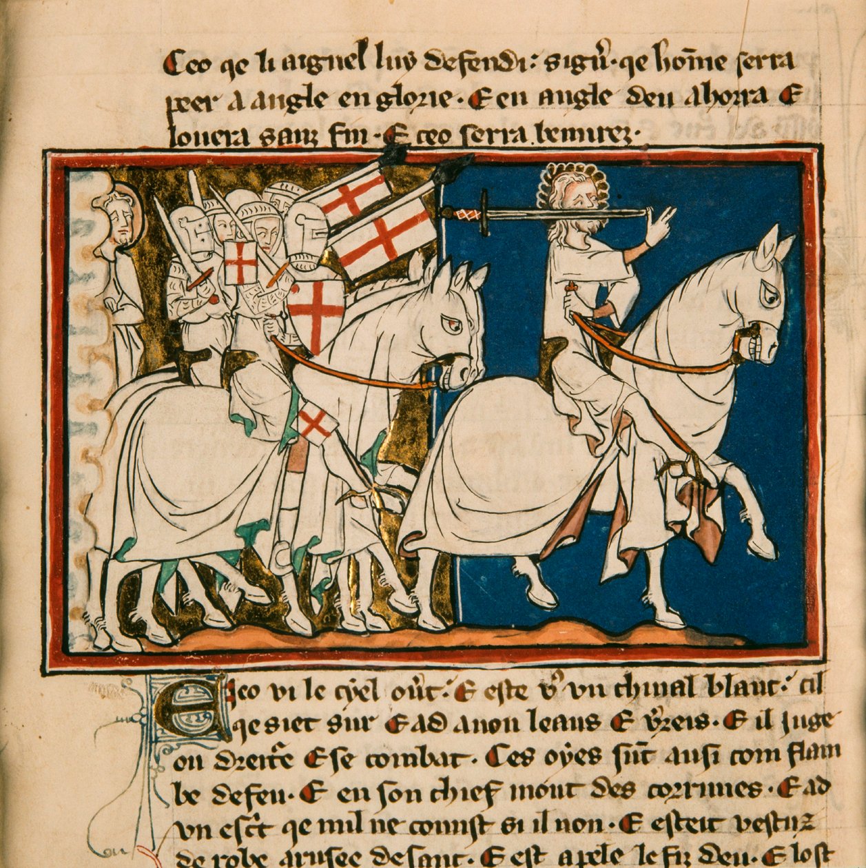 Den store konge på en hvid hest. Miniature fra: Apocalypse de saint Jean, ca 1320. af Unbekannt