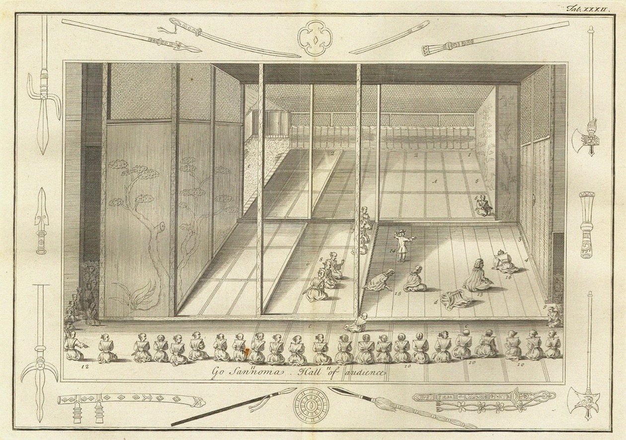 De hollandske ambassadørers sal for audiens. Fra The History of Japan af Engelbert Kaempfer, 17 af Unbekannt