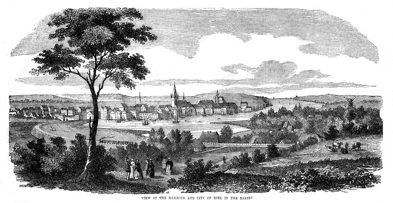 Havnen og byen Kiel, Nordtyskland, 1855 af Unbekannt