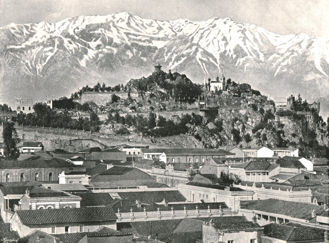Santa Lucias bakke med Andesbjergene i baggrunden, Santiago, Chile, 1895. af Unbekannt