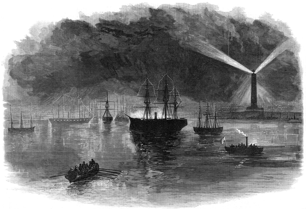 Belysningen af Port Said under åbningen af Suez-kanalen, Egypten, 1869 af Unbekannt
