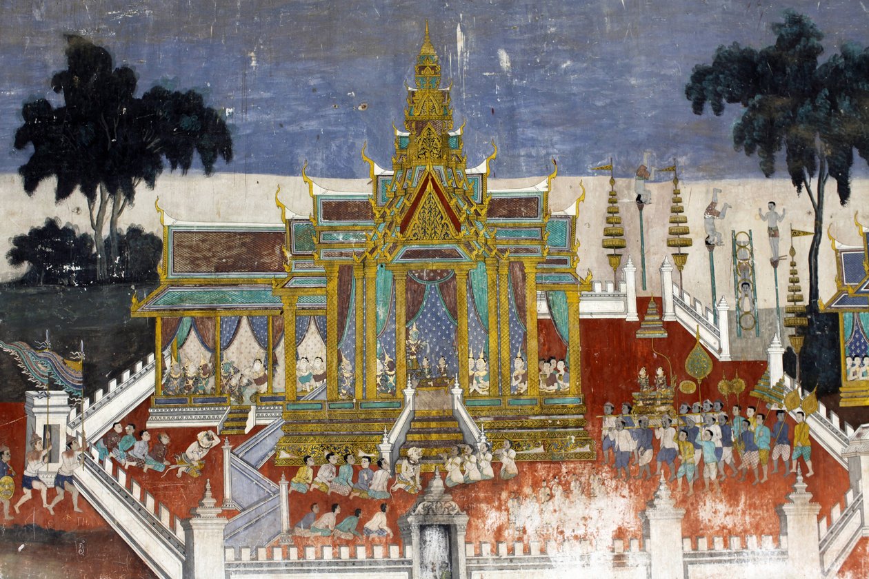 Det indre af sølvpagodens sammensatte vægge er dækket af vægmalerier, der viser historier fra Reamker, dvs. Khmer-versionen af det klassiske indiske epos, Ramayana. Nogle dele af vægmalerierne er forringet og vejrskadet. Vægmalerierne var p af Unbekannt
