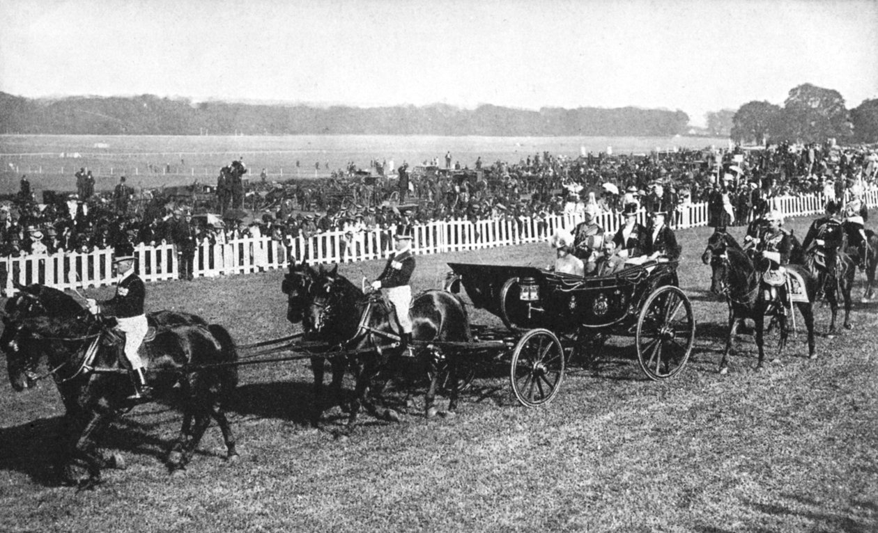 Kongen og dronningen ankommer til Leopardstown-løbene, Dublin, juli 1911, 1936 af Unbekannt