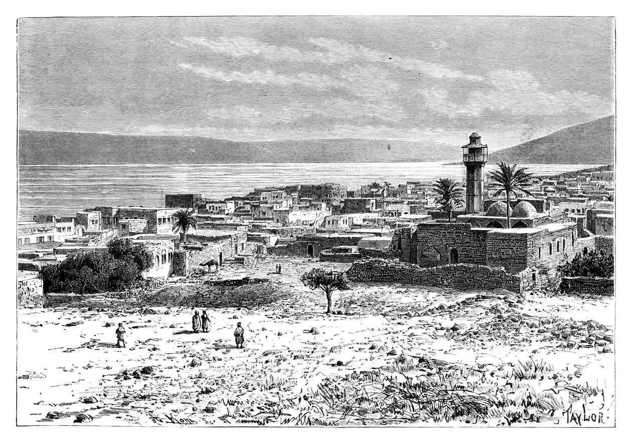 Søen og byen Tiberias, Israel, 1895 af Unbekannt