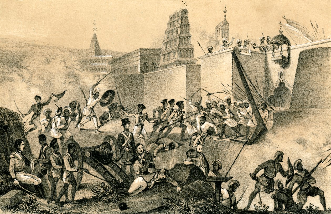Den sidste indsats fra Tippoo Saib ved Seringapatam, 1799, 1847 af Unbekannt