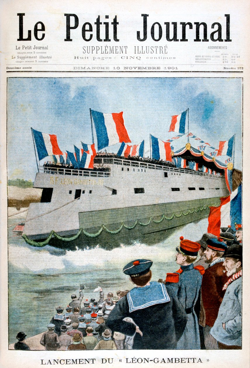 Opsendelsen af den pansrede krydser Leon Gambetta, Frankrig, 1901 af Unbekannt