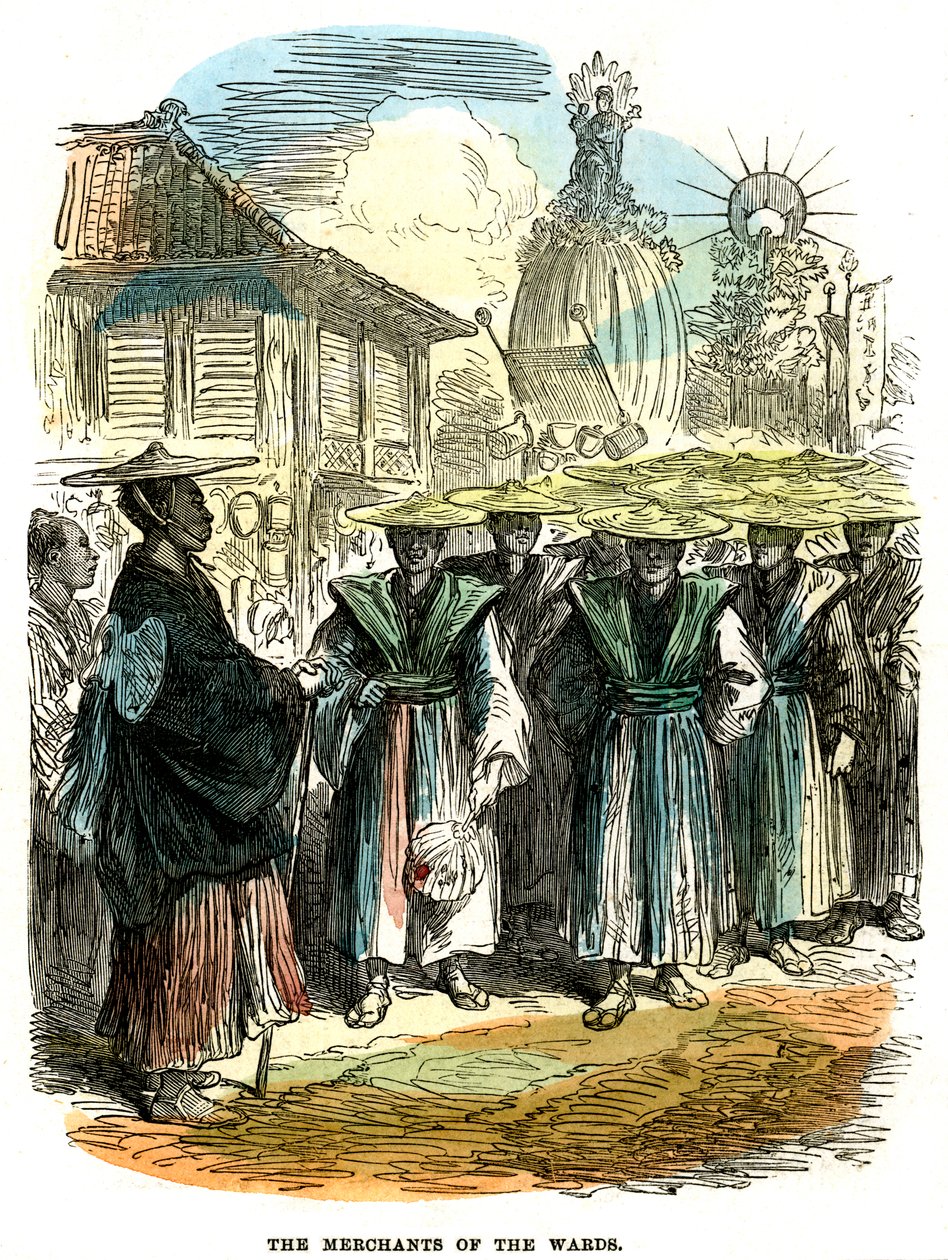 Købmændene i menigheden, nytårsfestoptog i Yokohama, Japan, 1872 af Unbekannt