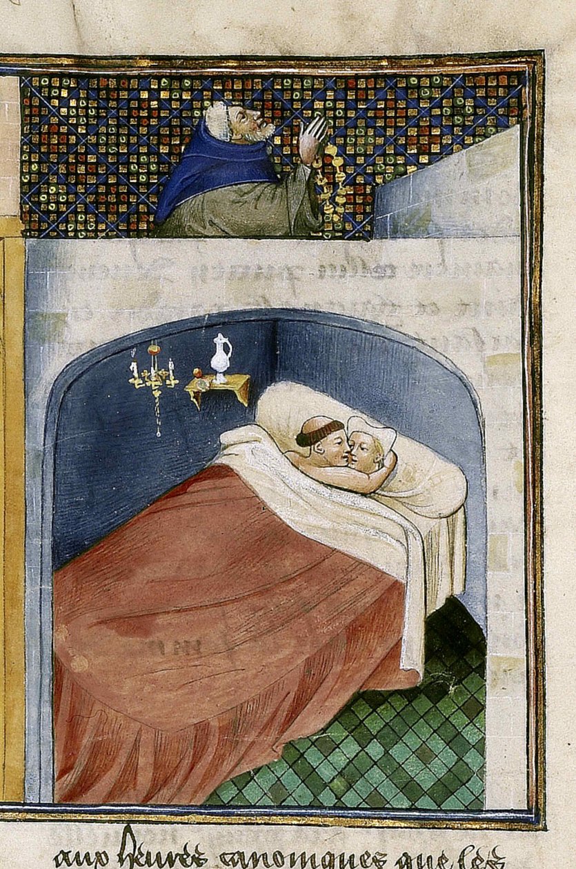 Munken sover med konen, mens manden beder, 1460