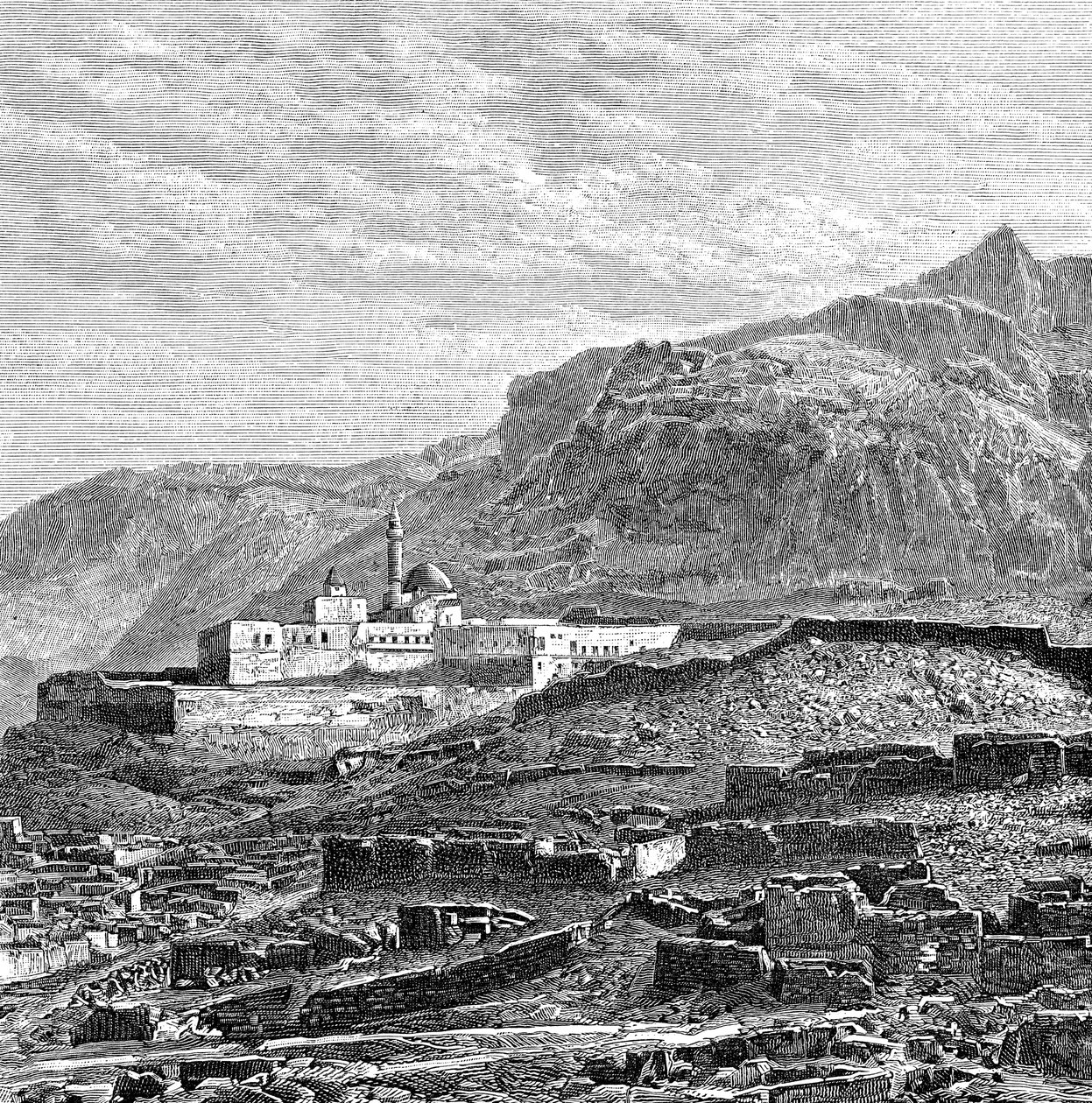 Moskeen og det ødelagte kvarter af Bayazid Dogubayazit, Tyrkiet, 1895 af Unbekannt