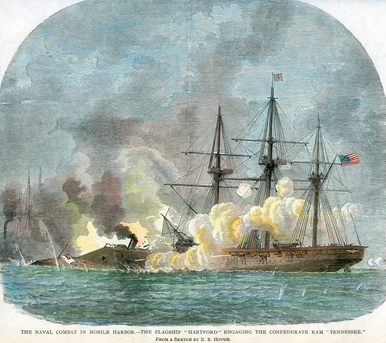 Søkampen i Mobile Harbour, Alabama, amerikansk borgerkrig, 5. august 1864 af Unbekannt