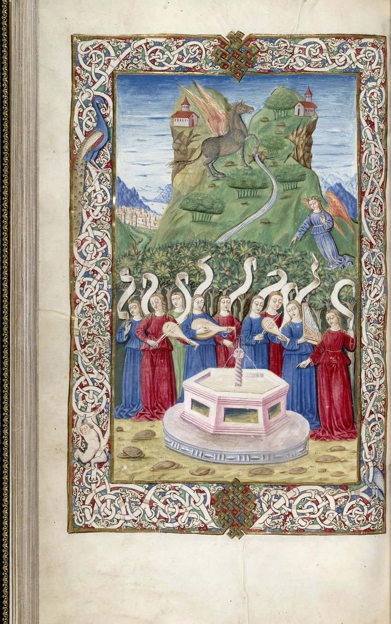 De ni muser med Pegasus og Mount Helicon fra Argumentum af Guarinus Veronensis, 1485-1499 af Unbekannt