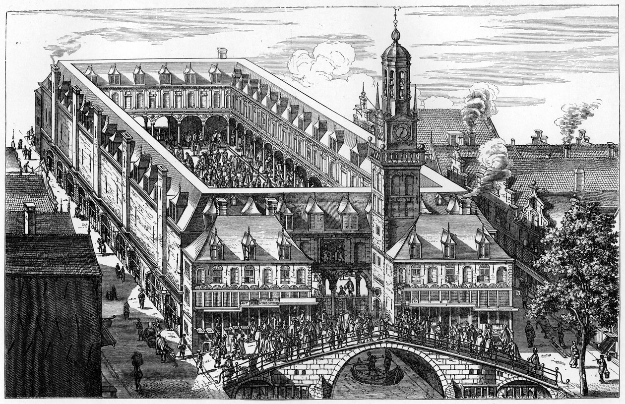Den gamle børs i Amsterdam, ødelagt af brand i 1858, 1903 af Unbekannt