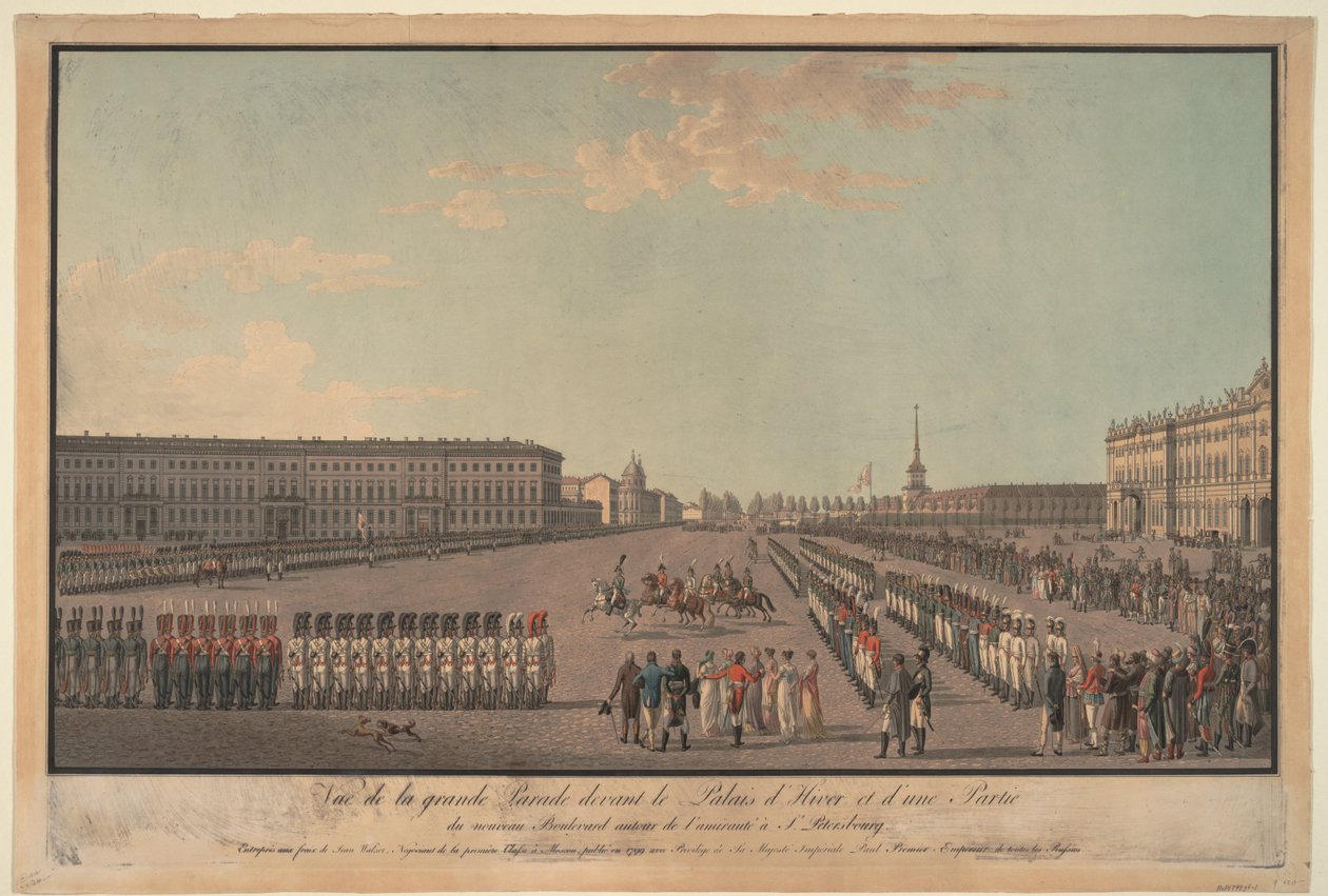 Paraden foran Vinterpaladset i St. Petersborg, 1799 af Unbekannt