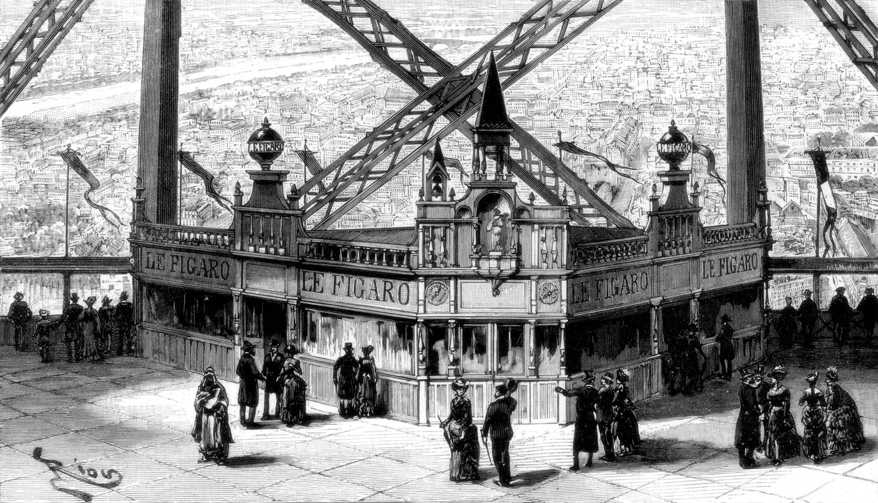Figaros pavillon, på anden etage af Eiffeltårnet, Paris, 1889 af Unbekannt