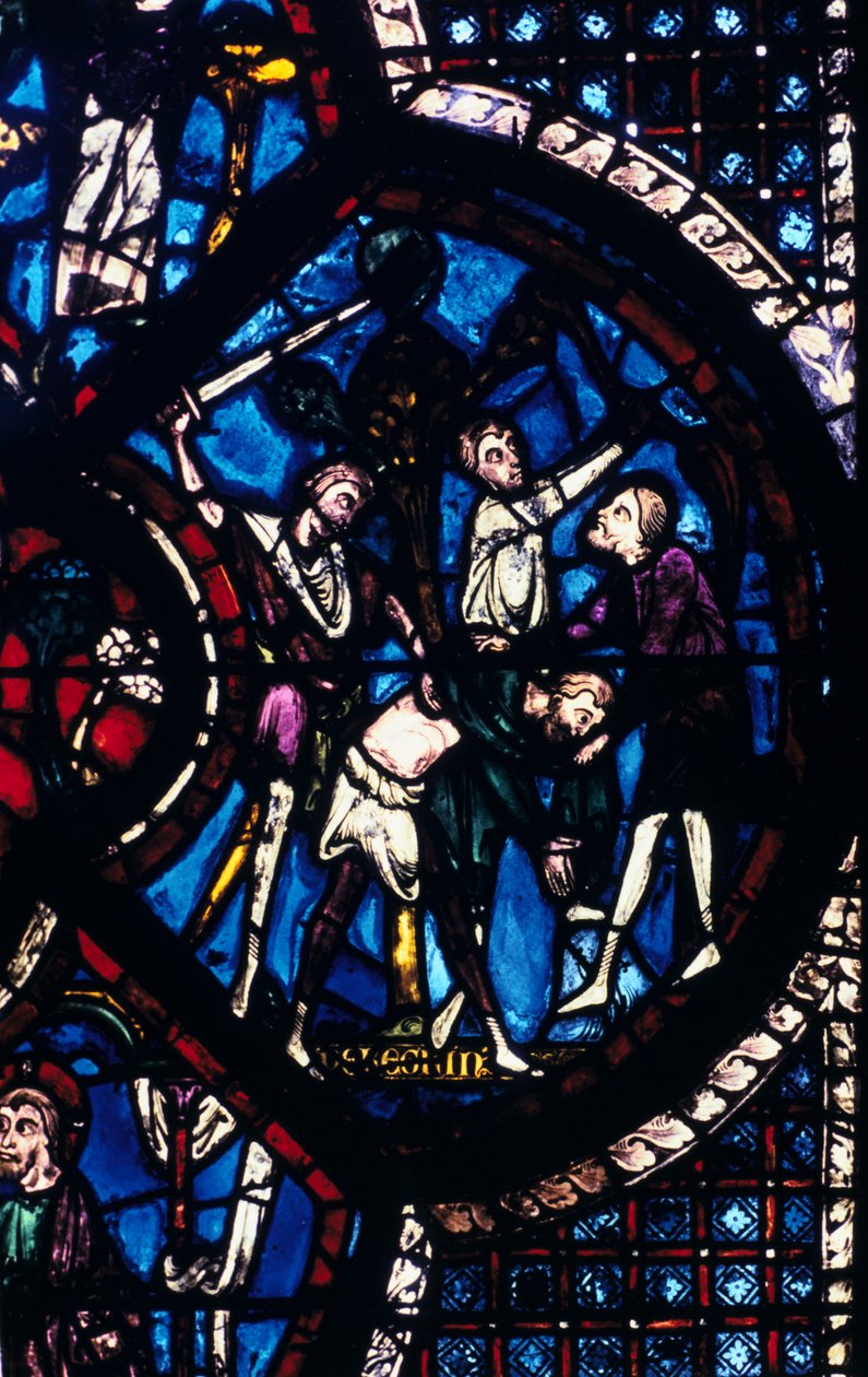 Pilgrim angrebet af tyve, farvet glas, Chartres Cathedral, Frankrig, 1205-1215 af Unbekannt