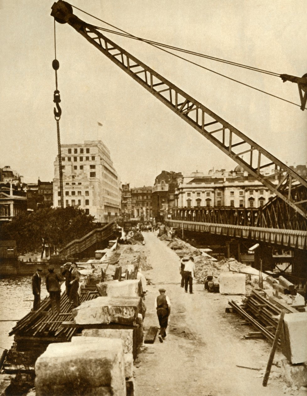 Genopbygningen af Waterloo Bridge, London, 1934, 1935. af Unbekannt