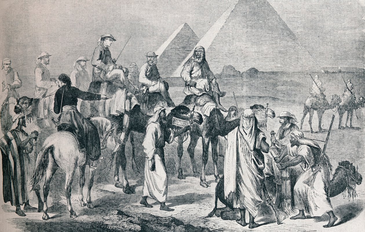 Det kongelige parti forlader lejren i Giza, Egypten, c1861 1910 af Unbekannt