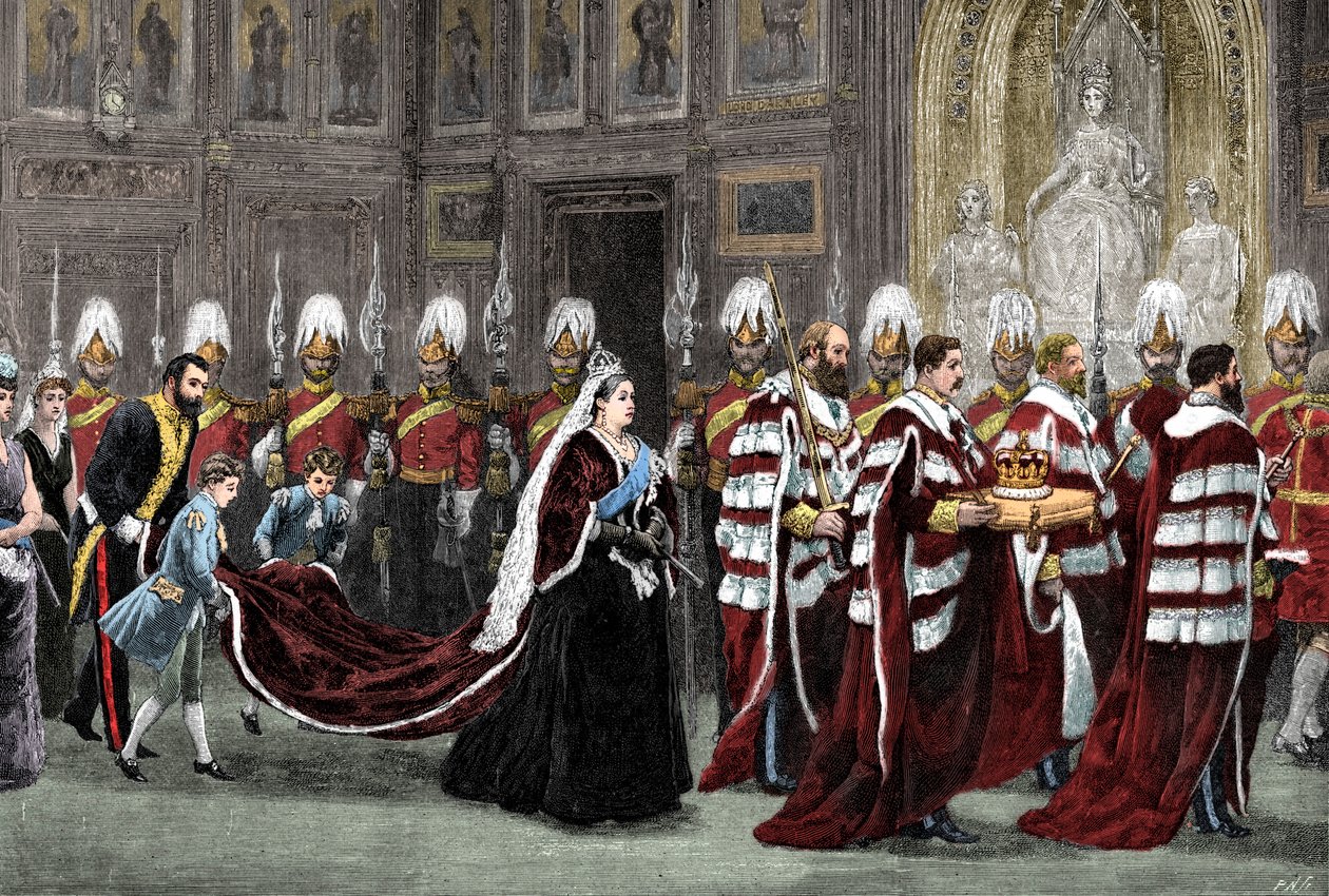 Den kongelige procession i Westminster Palace på vej til House of Lords, 1886, 1900 af Unbekannt