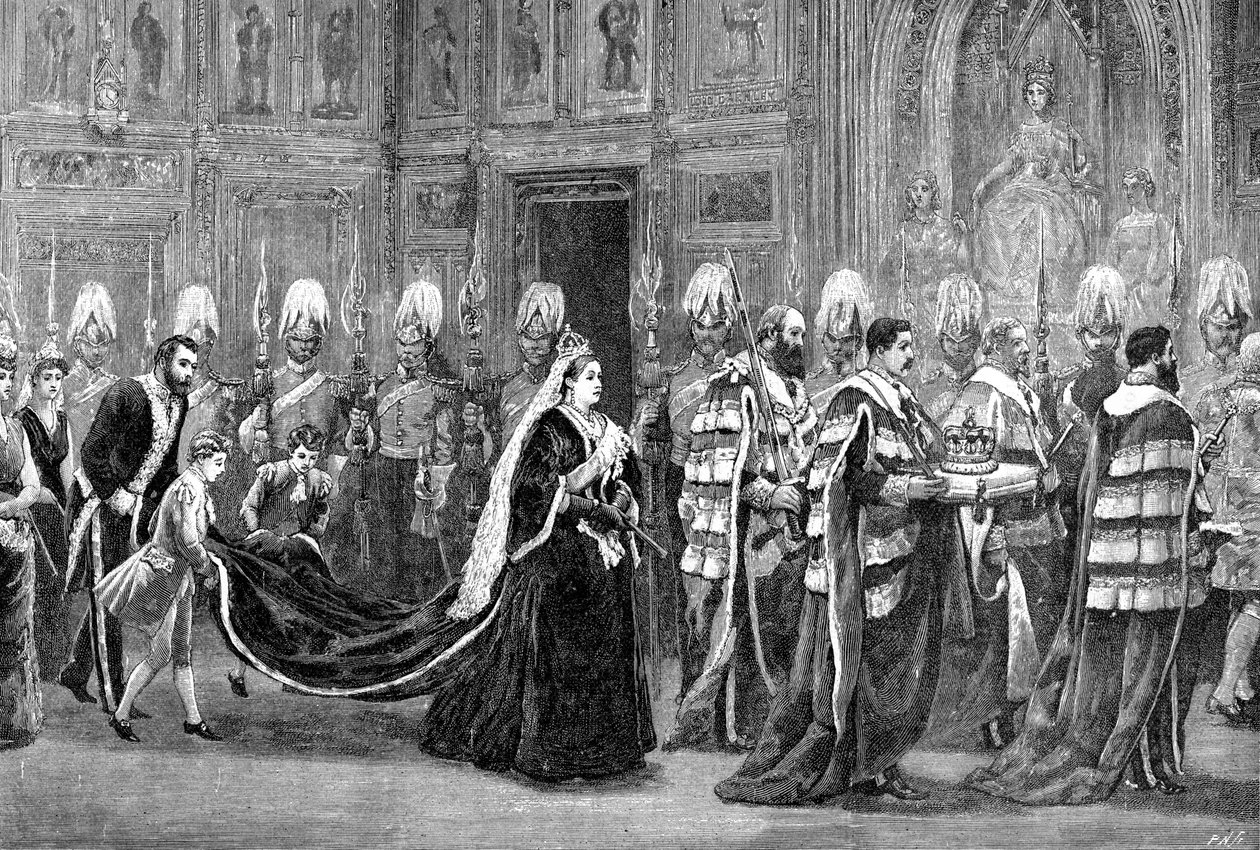 Den kongelige procession i Westminster Palace på vej til House of Lords, 1886, 1900 af Unbekannt
