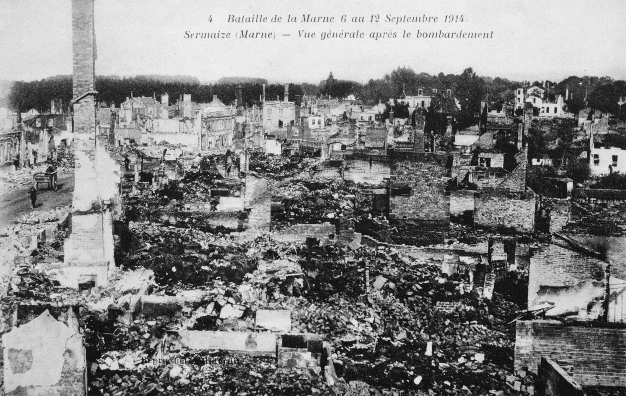 Ruinerne af Sermaize-Les-Bains, Frankrig, Slaget ved Marne, Første Verdenskrig, 1914 af Unbekannt