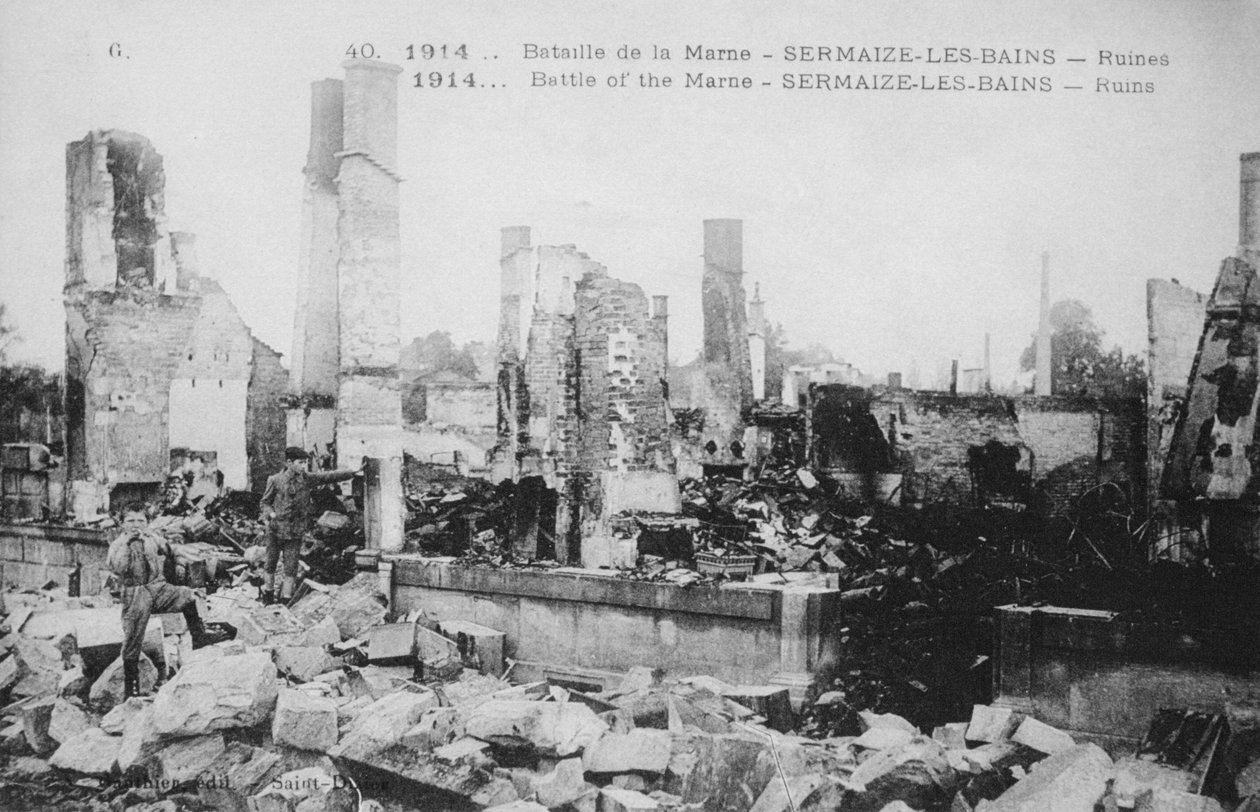 Ruinerne af Sermaize-Les-Bains, Frankrig, Slaget ved Marne, Første Verdenskrig, 1914 af Unbekannt