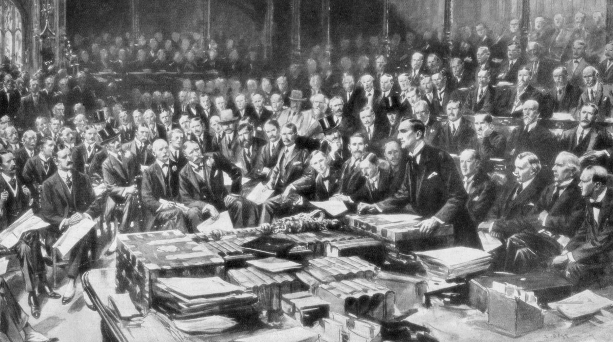 Scenen i House of Commons, Westminster, London, 3. august 1914 af Unbekannt