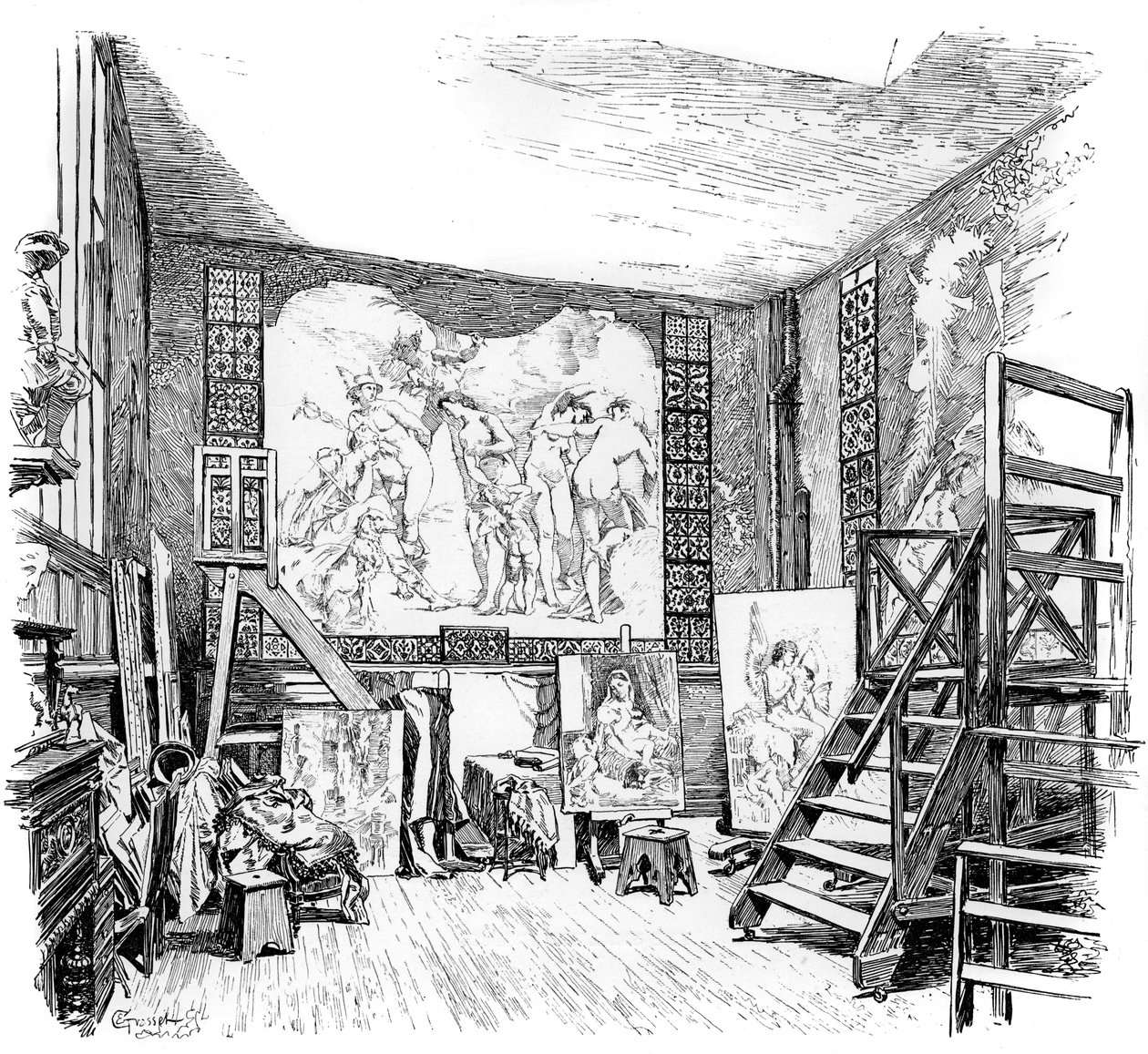 Studiet af Paul-Jacques-Aime Baudry, c1880-1882 af Unbekannt