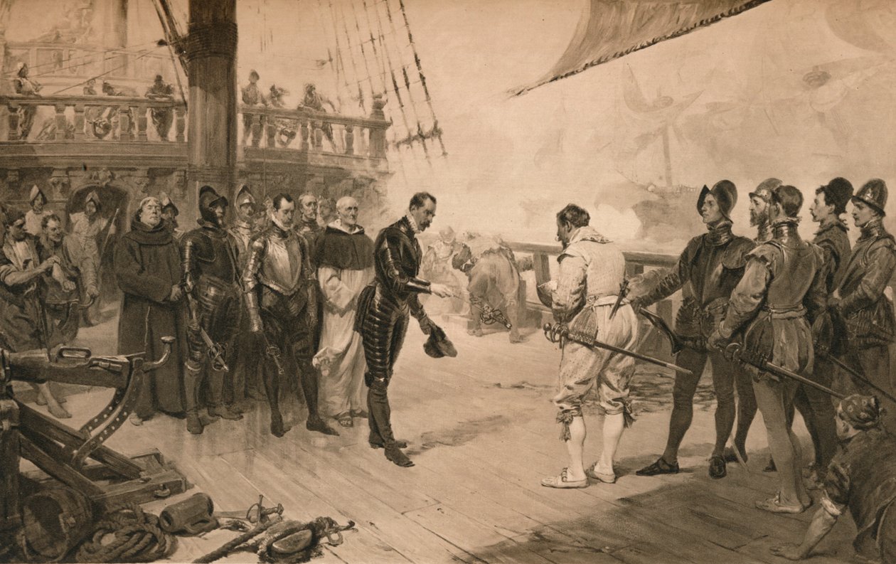 Don Antons overgivelse til Sir Francis Drake, 1. marts 1579 1905 af Unbekannt