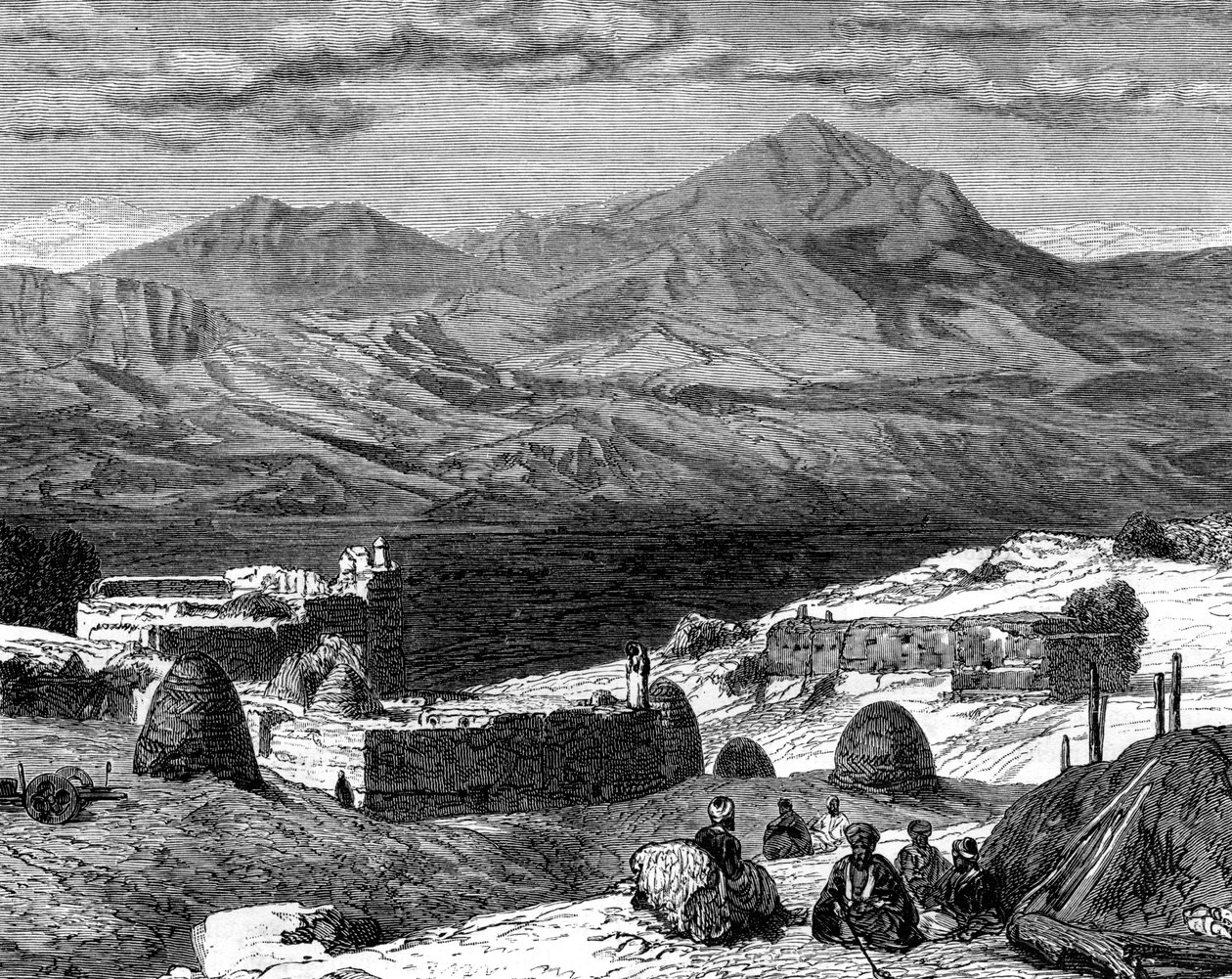 Landsbyen Gharzen og Kurdistans bjerge, 1800-tallet af Unbekannt
