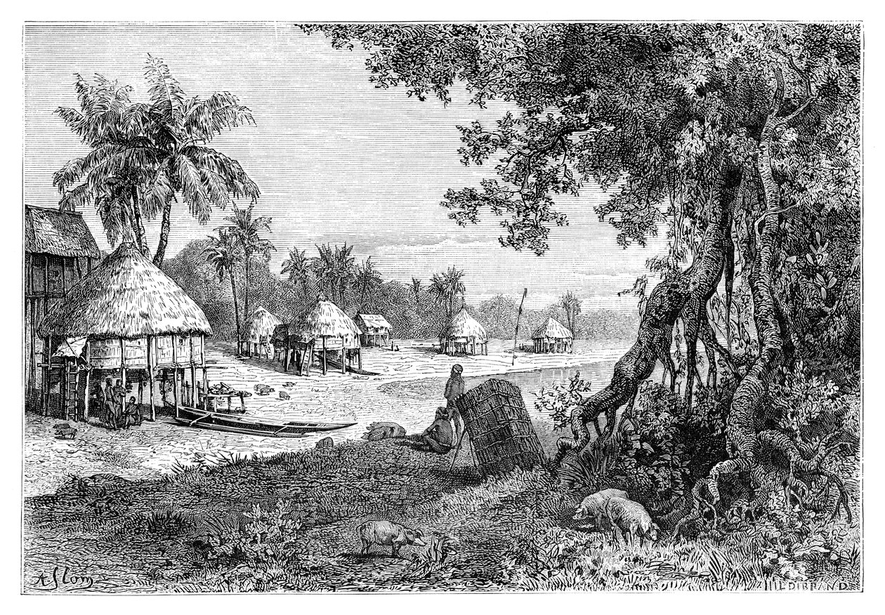 Landsbyen Sawi, Car-Nicobar, Nicobarøerne, Indien, 1895 af Unbekannt