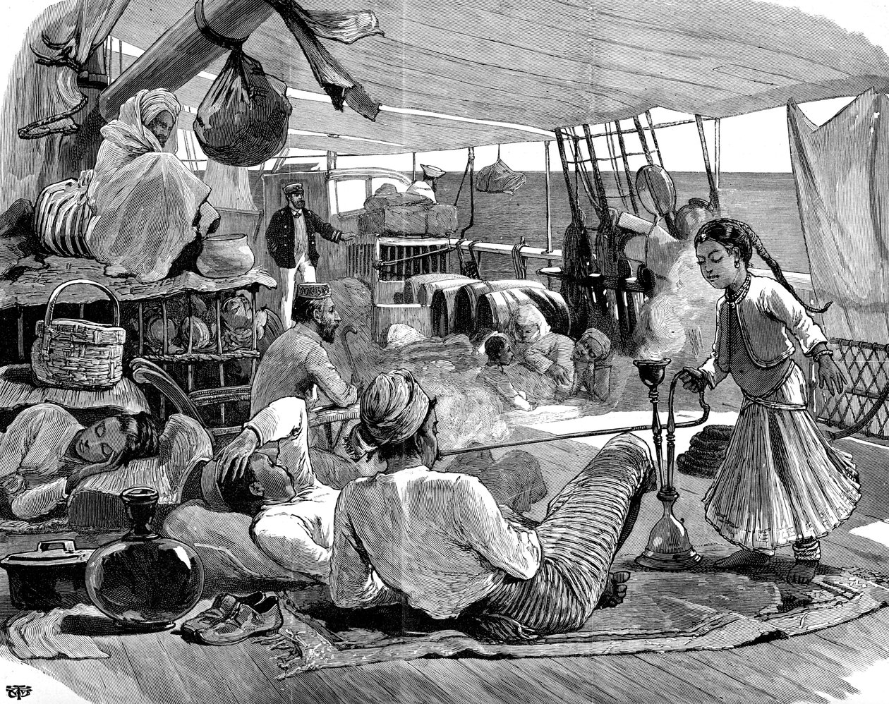 Tredje klasse om bord på Kilwa, Brindisi til Burma, 1886 af Unbekannt