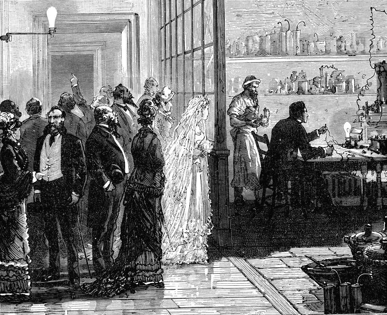 Thomas Edison eksperimenterede med elektriske lamper på sin bryllupsdag, 1871 1883 af Unbekannt