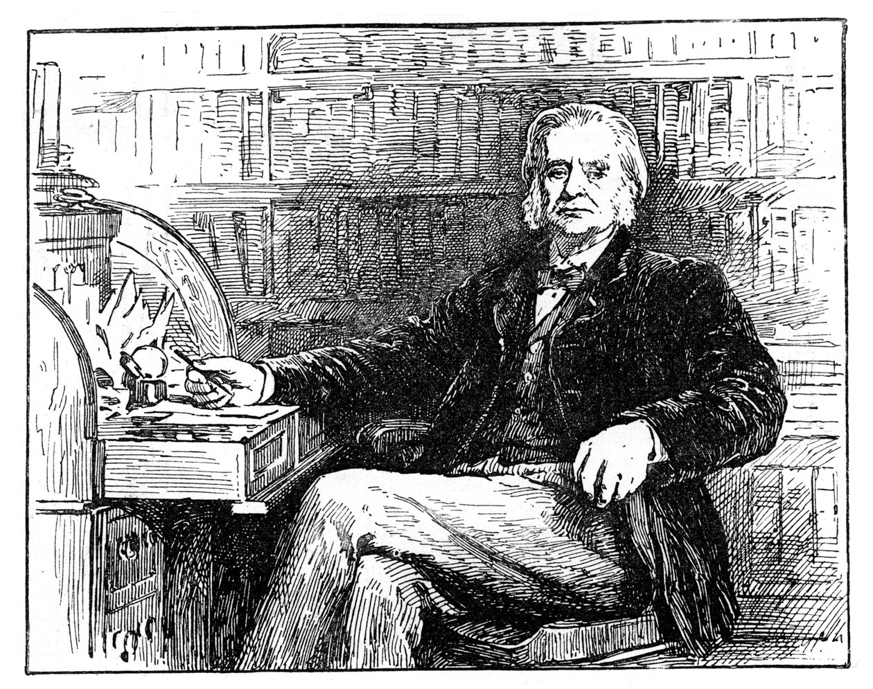Thomas Henry Huxley, britisk biolog, ved sit skrivebord, c1880 af Unbekannt
