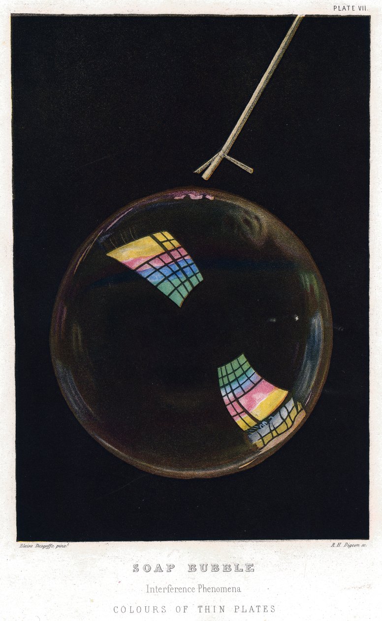 Thomas Young 1773-1829, Tynde film illustreret med sæbeboble, 1872 af Unbekannt