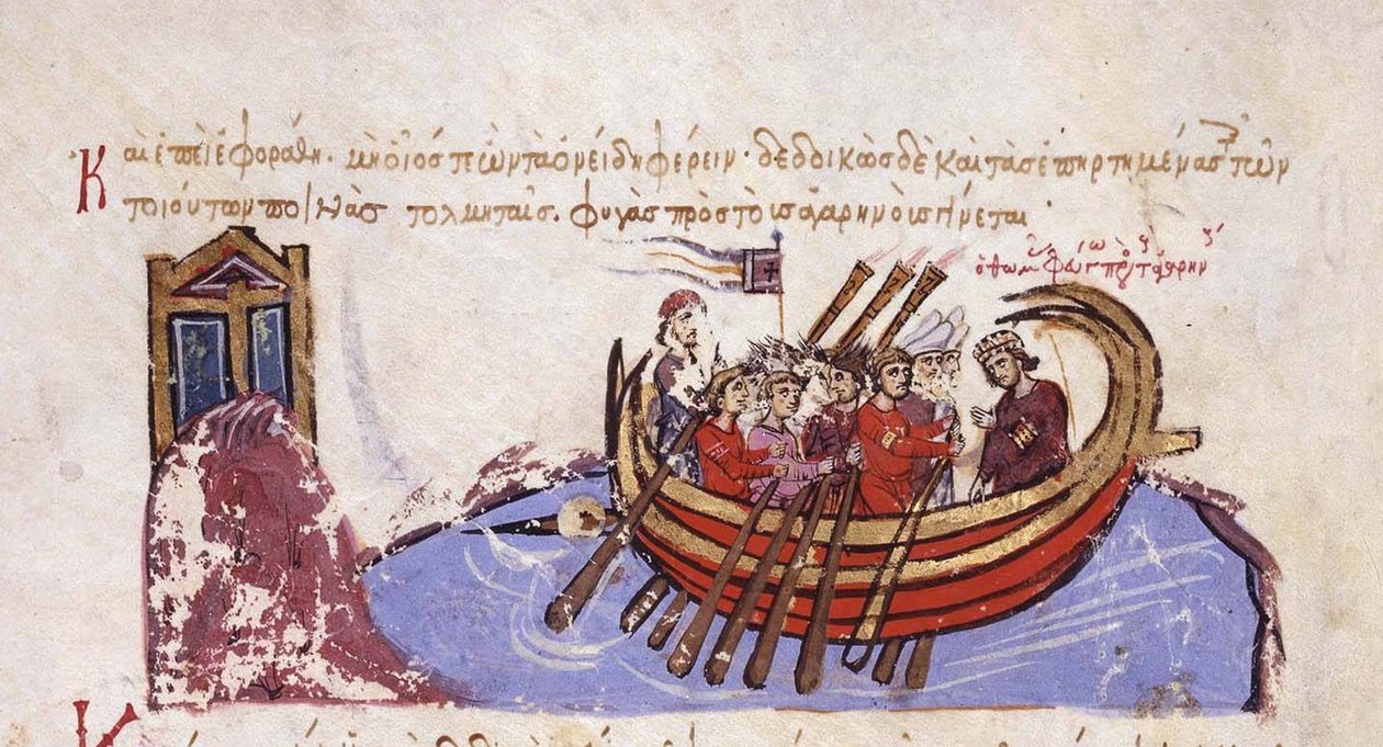 Thomas Slaveren flygter til arabernes miniature fra Madrid Skylitzes, 11.-12. århundrede af Unbekannt