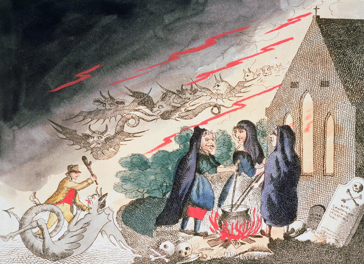 Tre hekse på en kirkegård, c1790