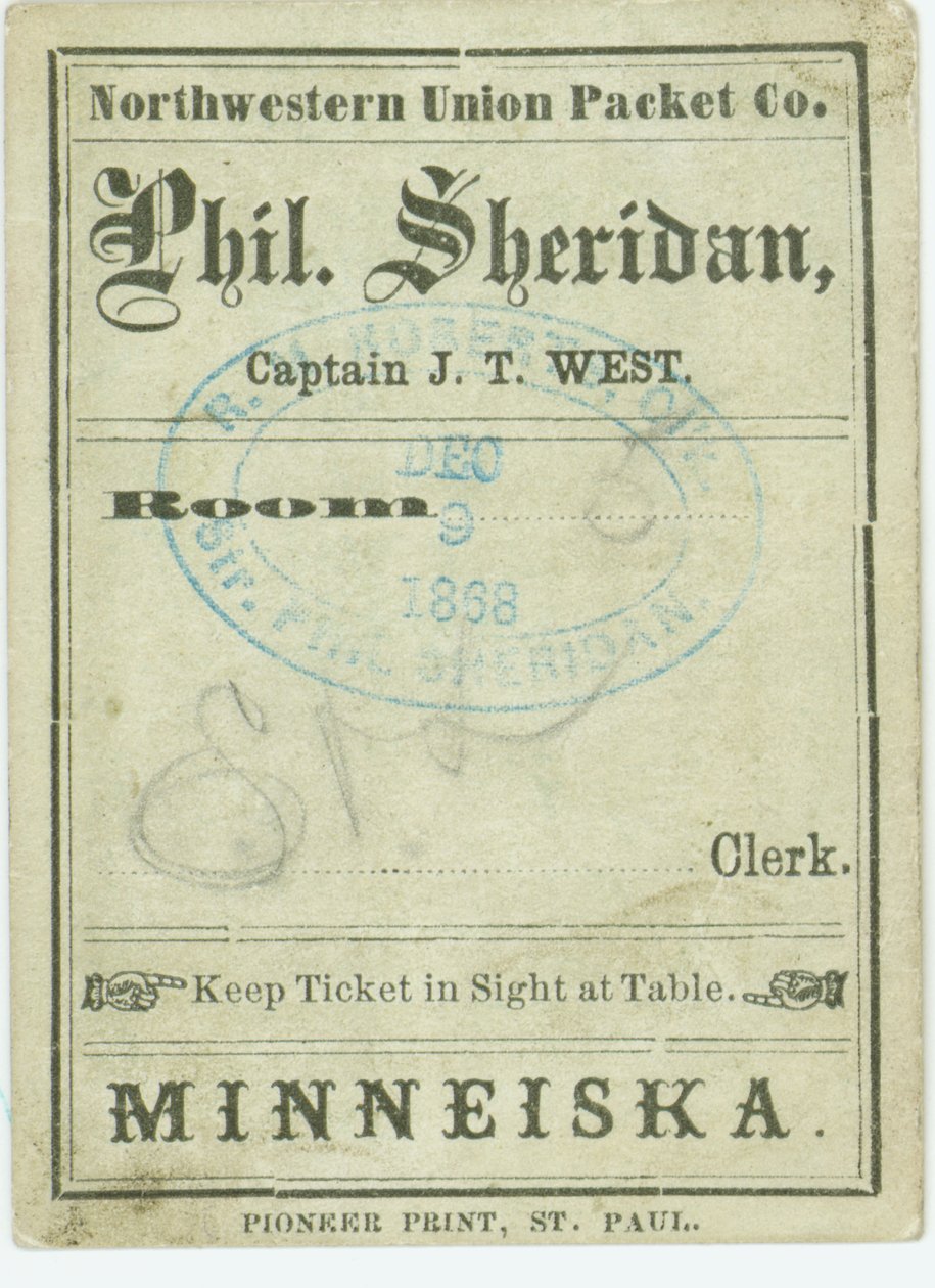 Billet til dampbåden Phil. Sheridan, 9. december 1868 af Unbekannt