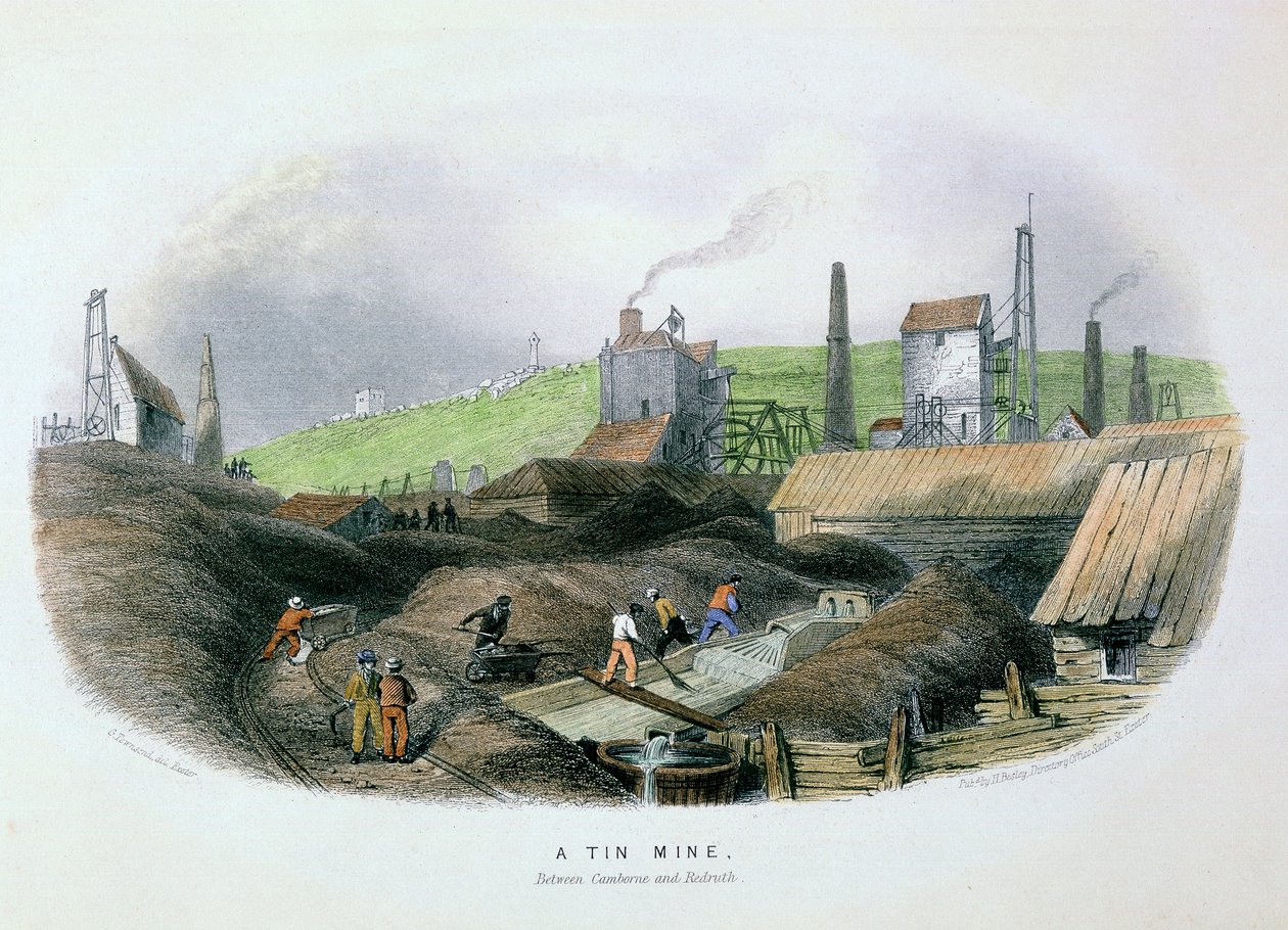 Tinmine mellem Camborne og Redruth, Cornwall, c1860 af Unbekannt