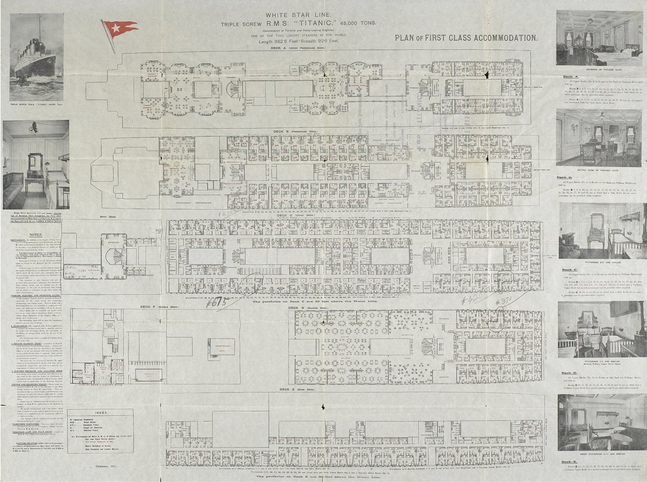 Titanic førsteklasses dækplan, 1911 af Unbekannt