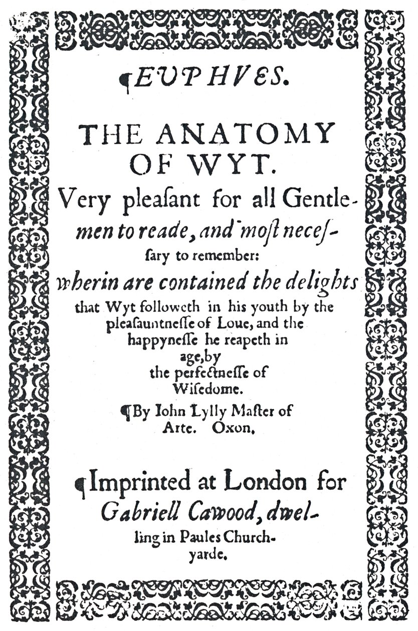 Titelside af John Lylys Euphues eller The Anatomy of Wit, første udgave, 1579, 1942. af Unbekannt