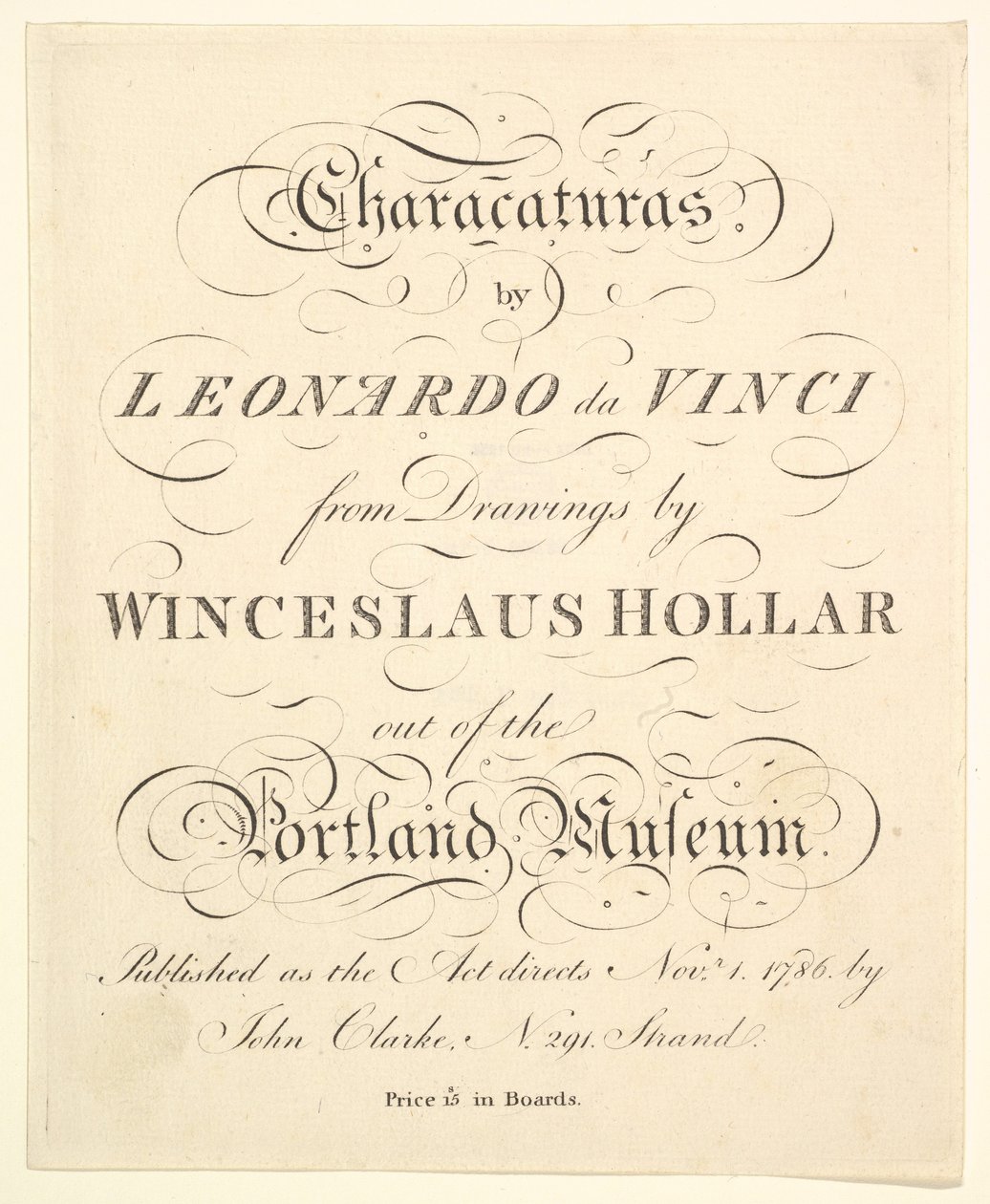 Titelside: Characaturas af Leonardo da Vinci, fra Tegninger af Wincelslaus Hollar, ud af..., 1786. af Unbekannt