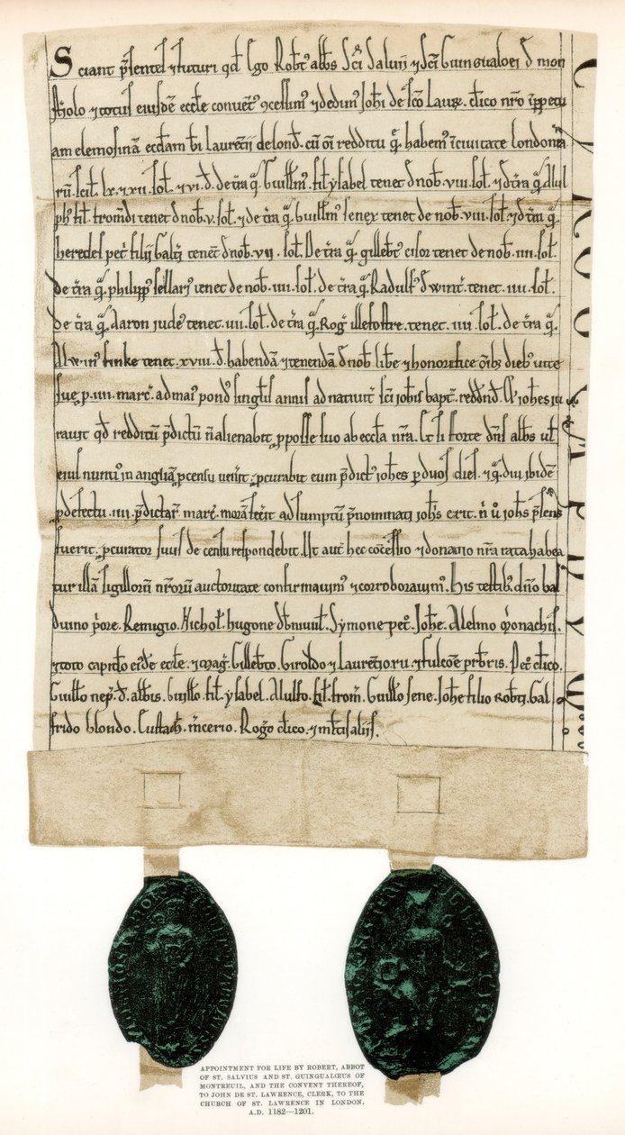 Skøde for ejendomme omkring Guildhall, City of London, c1182-1201 1886 af Unbekannt